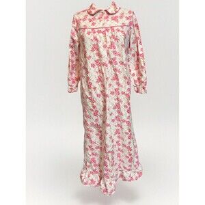 VTG French Dressing Floral Thick Flannel Nightgown Womens S Pink Prairie Cottage